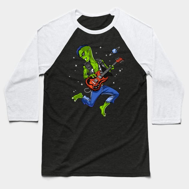 Space Alien Playing Guitar Baseball T-Shirt by underheaven